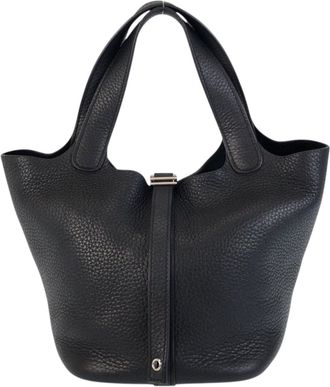 Herm&egrave;s Black Noir Taurillon Clemence Leather Handbag Tote Bag (Pre-Owned)