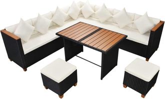 vidaXL Set Muebles De Jard&iacute;n 7 Piezas Y Cojines Rat&aacute;n Sint&eacute;tico Negro Vidaxl