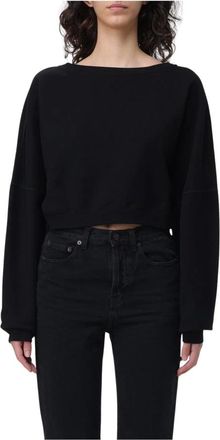 Saint Laurent Sweatshirts, female, Black, M, Black Boat Neck Jumper
