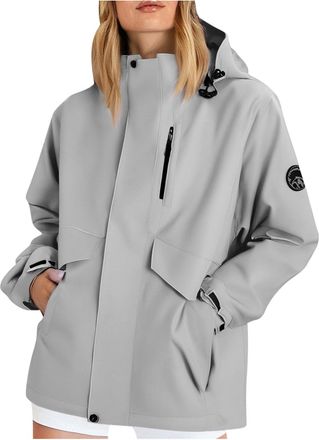 Generic womens outdoor waterproof jackets Womens Outdoor Waterproof Jackets Lightweight Rain Coats Windbreaker Outdoor Rainwear Hooded for Active Running Gray
