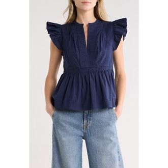 Ulla Johnson Luise Flutter Sleeve Top in Midnight at Nordstrom Rack, Size 12