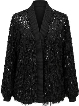 Actualee Fringed Sequin Jacket - Dames - Vesten - Zwart - S - Polyester - Truien & Vesten