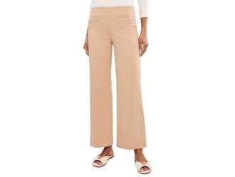 Elliott Lauren Elastic Waist Pull On Wide Leg Pant with Front Besom Pockets Womens Clothing Camel : 12 29, Cotton/Elastane
