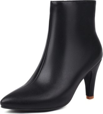 Generic Womens Ankle Boots Faux Leather Pointed Toe Stiletto Heels Sleek Silhouette Slip-On Slim Fit Soft Inner Lining Durable Non-Slip Outsole Elegant Design