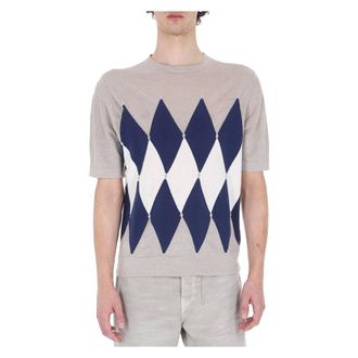 Ballantyne T-Shirts, male, Multicolor, Size: 2XL T-shirt girocollo in lino-cotone fantasia diamond argyle