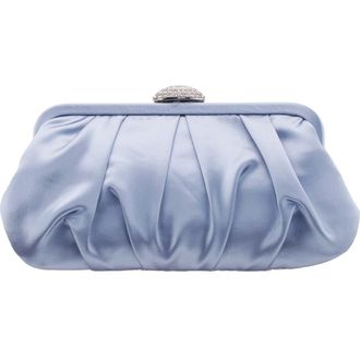 Nina Concord Pleated Satin Frame Clutch in Icy Blue at Nordstrom