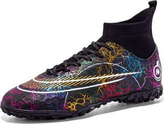 Generic Mens Breathable high-top Long and Short Stud Casual and Fashionable Football Shoes, Broken Nails - Black, 5.5 UK