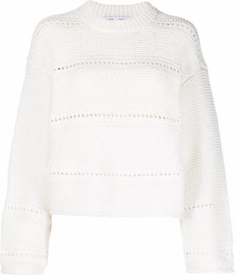 Proenza Schouler Gebreide Trui - Dames - Ronde hals truien - Wit - XL - Katoen - Truien & Vesten
