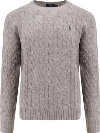 Polo Ralph Lauren Logo Geborduurde Wol Kasjmier Trui - Heren - Ronde hals truien - Grijs - 2XL - Wol - Truien & Vesten
