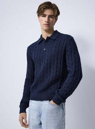 Le 31 Mens Twisted-cable knit Polo Shirt sweater