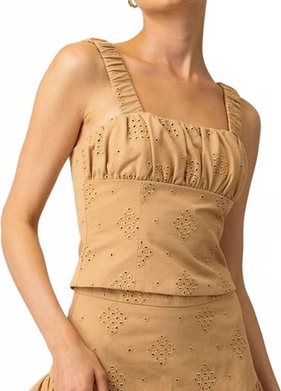Line & Dot Eyelet Strap Top In Tan
