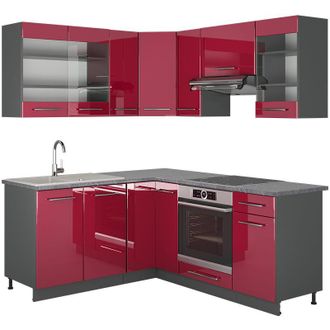 Vicco Cocina Esquinera Fame-line, Burdeos Brillo Intenso/antracita, 160 X 190 Cm, Et Antracita