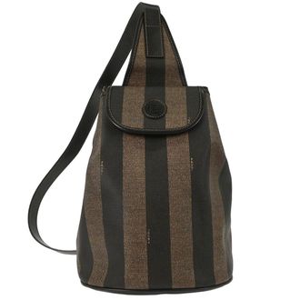 Fendi Pequin Sling Backpack Coated Canvas Brown Canvas Backpack Bag (Pre-Owned)