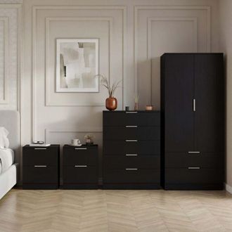 Home Discount Trega 4pc Bedroom Furniture Set - 2x 2 Drawer Bedside, 5 Drawer Chest & 2 Door Wardrobe, Black