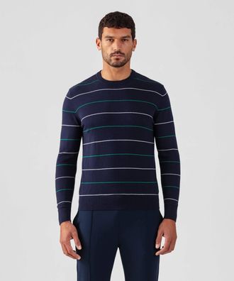 Ron Dorff Cotton-Silk Cashmere Sweater With Tennis Stripes In Navy