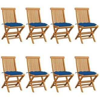vidaXL Sillas De Jard&iacute;n 8 Unidades Teca Maciza Con Cojines Azules Vidaxl