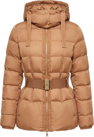 Elisabetta Franchi Fallow Belted Grosgrain Trim Down Jacket