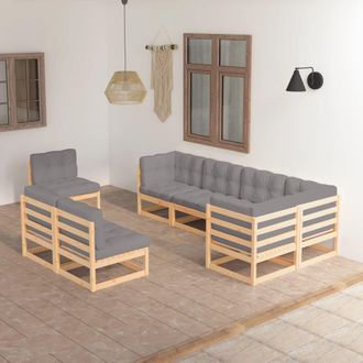 vidaXL Muebles De Jard&iacute;n 8 Pzas Y Cojines Madera Maciza Pino Vidaxl