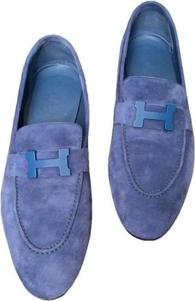 Herm&egrave;s Blue Suede Loafers Size 38.5