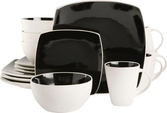 Gibson Home 16 Piece Stoneware Dinnerware Set in Black/White