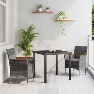 vidaXL Conjunto De Comedor De Jard&iacute;n Con Coj&iacute;n 3 Pcs Gris Polirat&aacute;n Vidaxl