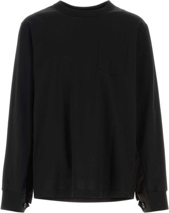 sacai Black Jersey And Poplin Oversize T Shirt