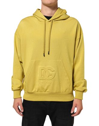 Dolce & Gabbana Yellow Logo Cotton Hooded Sweatshirt Mens Sweater