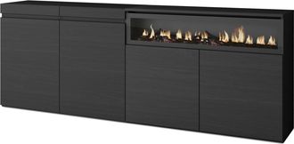 Skraut Home Aparadores Para Sal&oacute;n, Gran Capacidad De Almacenaje, 200x75x35cm, 4 Puertas, Chimenea El&eacute;ctrica, Estilo Moderno, Negro - Skraut Home