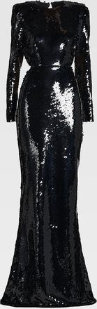 Stella McCartney Sequined Long-Sleeve Backless Trumpet Gown