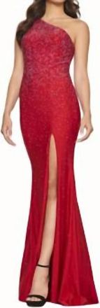 Faviana One Shoulder Hot Stone Gown In Red