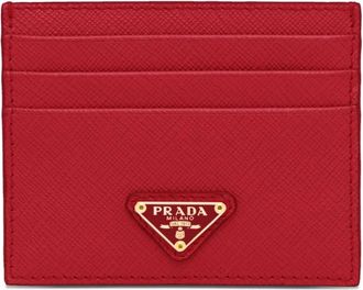 Prada Portacarte in pelle Saffiano con logo - Rosso
