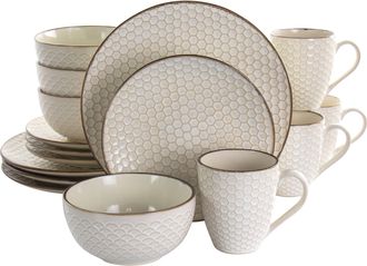 Elama Honey Ivory 16 Piece Stoneware Dinnerware Set in Ivory