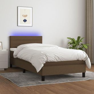 vidaXL Cama Box Spring Colch&oacute;n Y Luces Led Tela Marr&oacute;n Oscuro 80x200cm Vidaxl