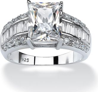 Palm Beach Jewelry 4.95 TCW Emerald-Cut Cubic Zirconia Ring in Platinum-plated Sterling Silver