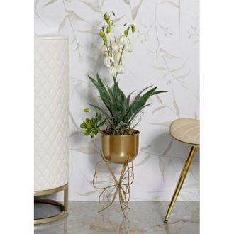 Dmora Dmora - Porta-jarrones Gollans, Complemento De Decoraci&oacute;n, Art&iacute;culo Decorativo, Accesorio De Decoraci&oacute;n, Oro, 22x22 H40 Cm