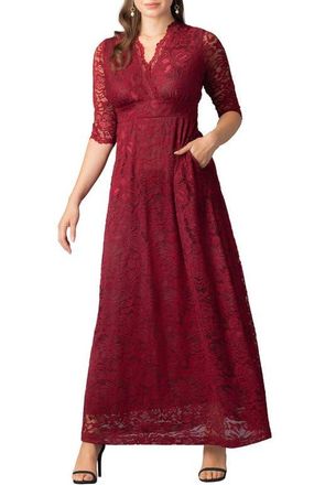 Kiyonna Maria Lace A-Line Evening Gown with Pockets in Pinot Noir at Nordstrom, Size X-Large