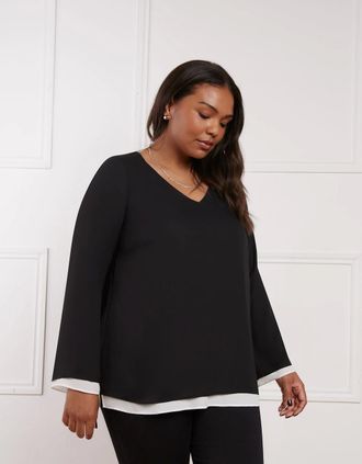 Live Unlimited London Womens Black Layered Long Sleeve Top - Size: 16