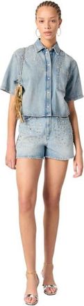 Maje Studded denim shirt in Blue at Nordstrom, Size X-Small