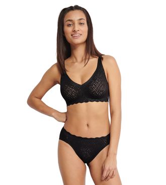 sloggi B&uuml;gelloser BH SLOGGI ZERO Feel Bliss Soft bra, Damen, Gr. XL, N-Gr, schwarz, Spitze, Obermaterial: 76% Polyamid, 24% Elasthan, Jacquardmuster, unifarb