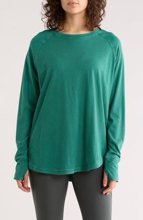 Zella Vintage Wash Relaxed Long Sleeve 2.0 Tee in Green Heirloom at Nordstrom Rack, Size X-Small