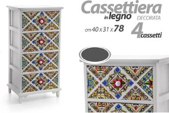 Trade Shop Trade Shop - C&oacute;moda De Madera 4 Cajones Cocina Mediterr&aacute;nea Ba&ntilde;o Dormitorio 78x40x31cm 829376