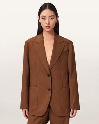 AllSaints Main: 50% Wool, 50% Polyester Beck Relaxed Fit Blazer, Size: UK 14/US 10