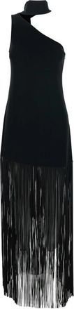 Taller Marmo Zwarte Lange Jurk met Asymmetrische Hals - Dames - Maxi kleedjes - Zwart - S - Kleedjes