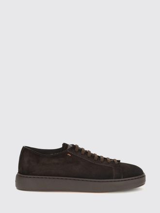 Santoni Sneakers basse in pelle di vitello scamosciata con logo impresso