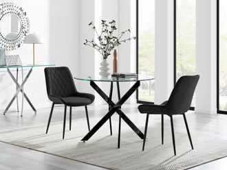 Furniturebox Novara 100cm Round Black Leg Dining Table & 2 Pesaro Black Leg Chairs