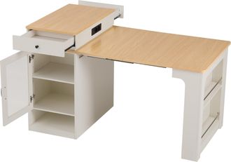 STILVORA Carro De Cocina Con 1 Caj&oacute;n, Estantes Ajustables, Mesa Extensible Y Enchufes, Para Cocina Y Comedor