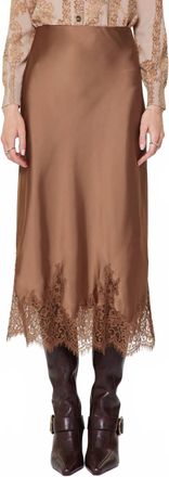 Current Air Mouse Lace Hem Satin Skirt In Mocha