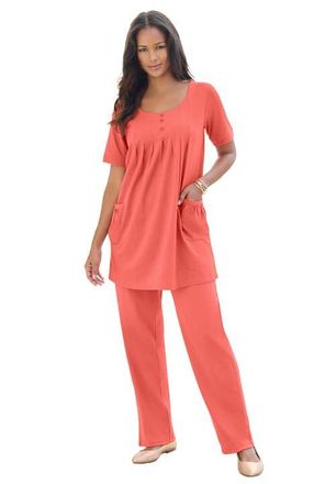 Roaman's Plus Size Two Pocket Soft Knit Swing Tunic in Sunset Coral at Nordstrom, Size Large