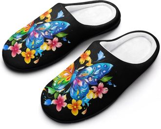 Generic Butterfly Flowers Womens Slippers Warm House Slippers Indoor House Shoes with Anti-Skid Rubber Sole