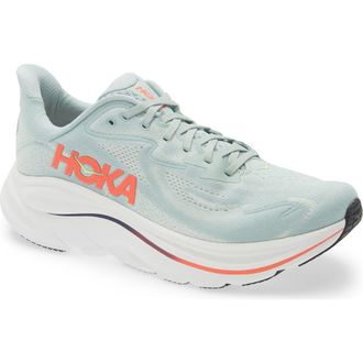 Hoka One One Clifton 10 Running Shoe - Wide Width Available in Sage /Neon Flame at Nordstrom, Size 10.5